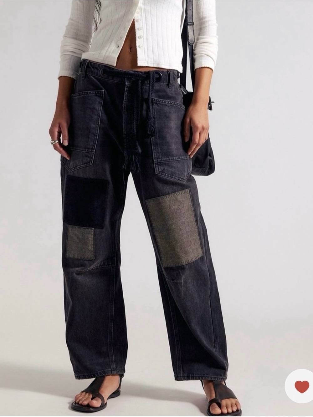 Free People Barrel Patchwork Jeans Night Hawk Size 28